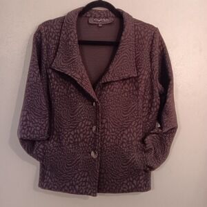 Cheryl Nash Windridge‎ Blazer Jacket L Brown Gray Abstract Textured Collared